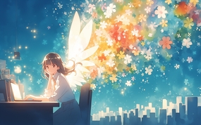 唯美日本动漫办公女孩插画设计图片